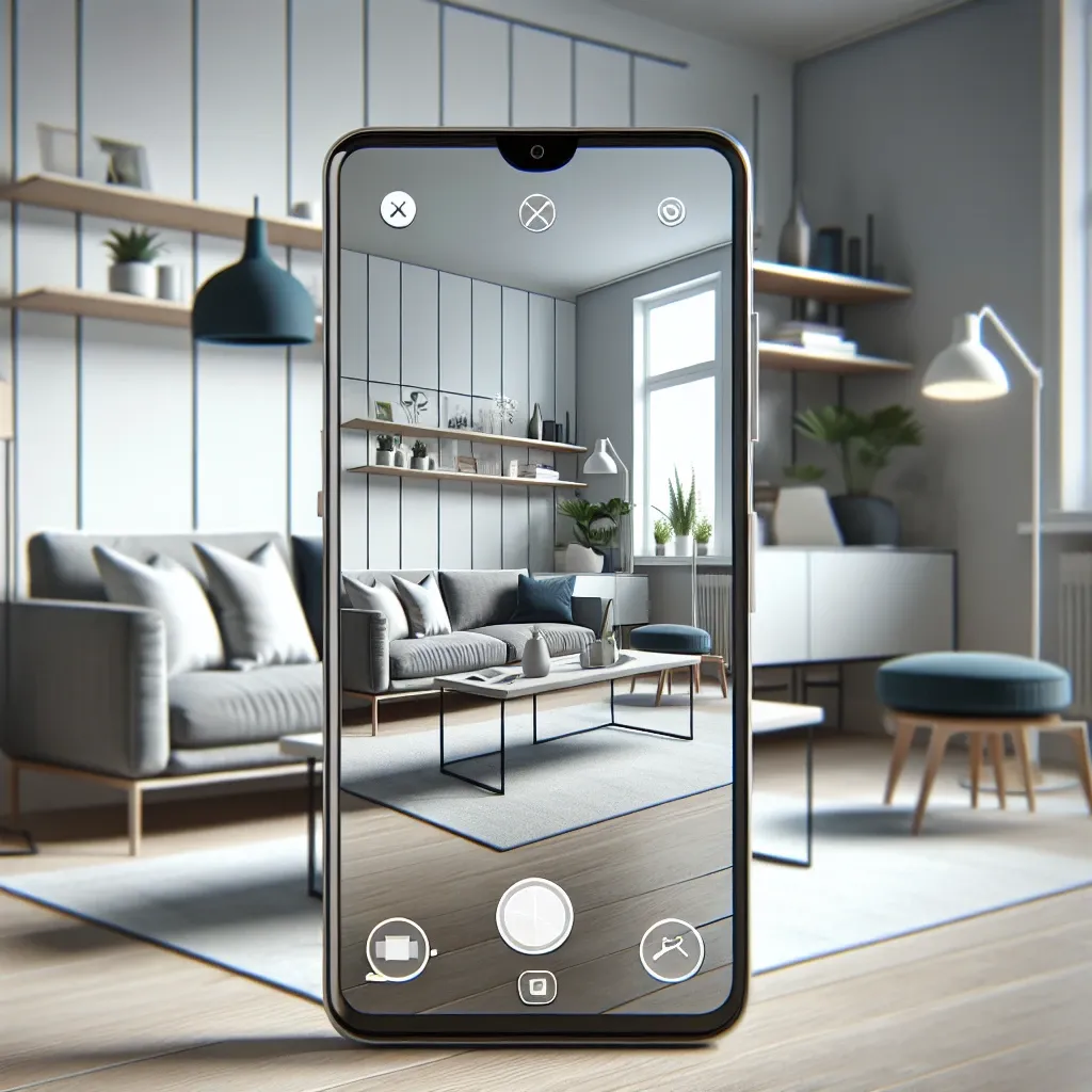 "User interacting with Ikea España's new augmented reality app for home decor, showcasing virtual furniture placement in a modern living room setting."