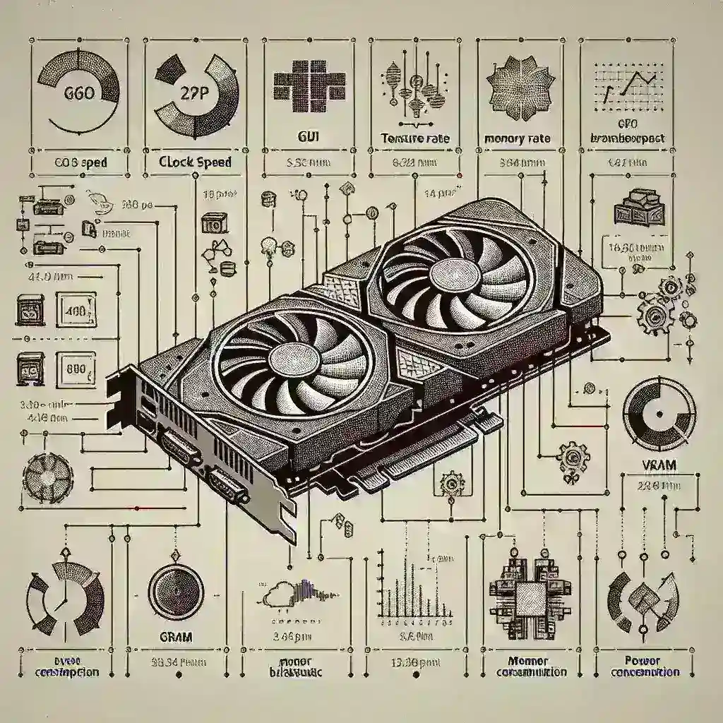 "Gráficos comparativos de métricas clave para analizar tarjetas gráficas, incluyendo rendimiento, capacidad de memoria y eficiencia energética."