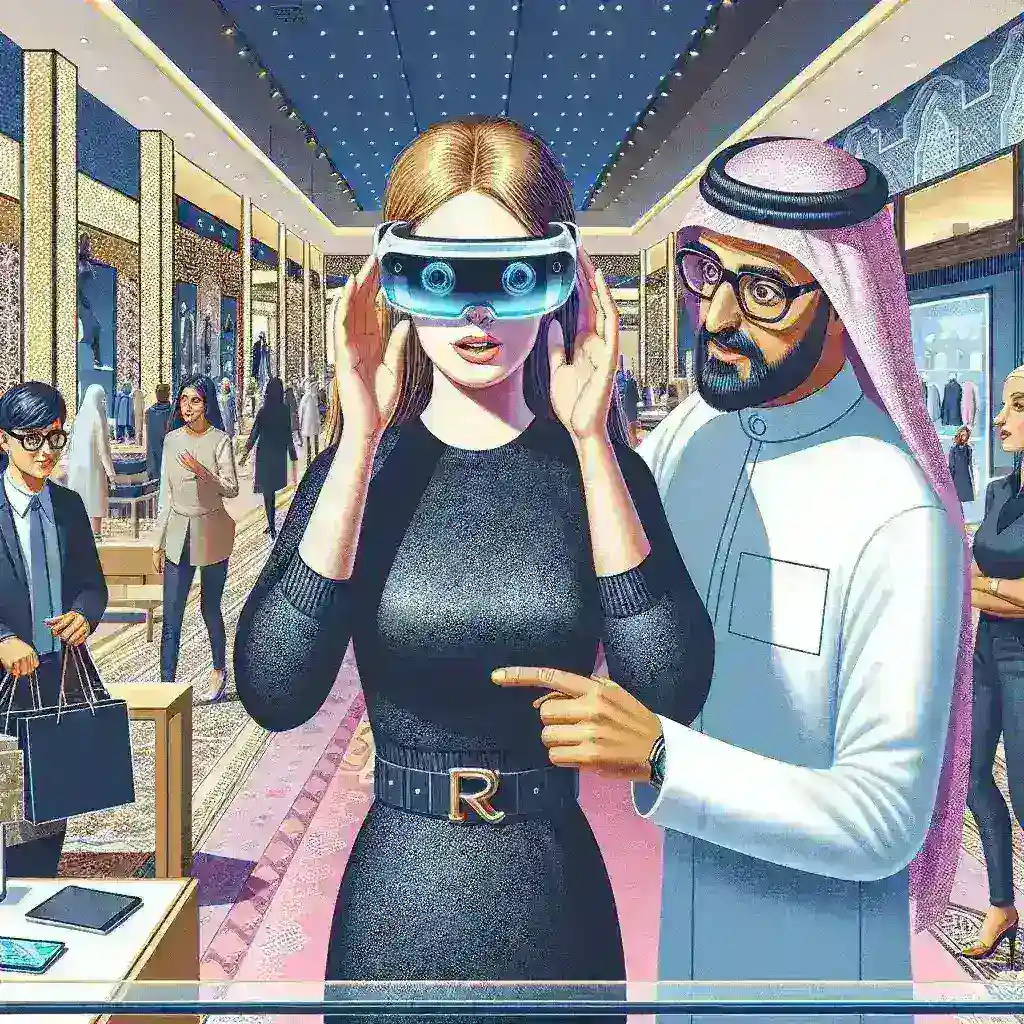 "Cliente probando gafas de realidad aumentada en El Corte Inglés durante la experiencia de compra innovadora"