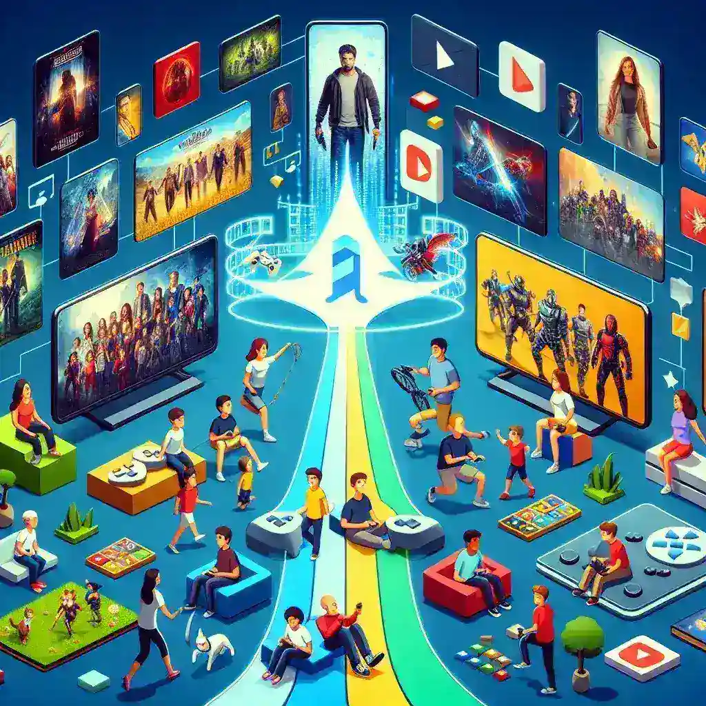 "Netflix logo integrated with popular gaming icons, symbolizing the company's expansion into the video game market, highlighting its strategic analysis and future prospects in the gaming industry."